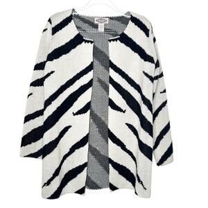 OLIVER BY ESCIO Zebra Stripe Cardigan Sweater Open Front White Black Size Medium